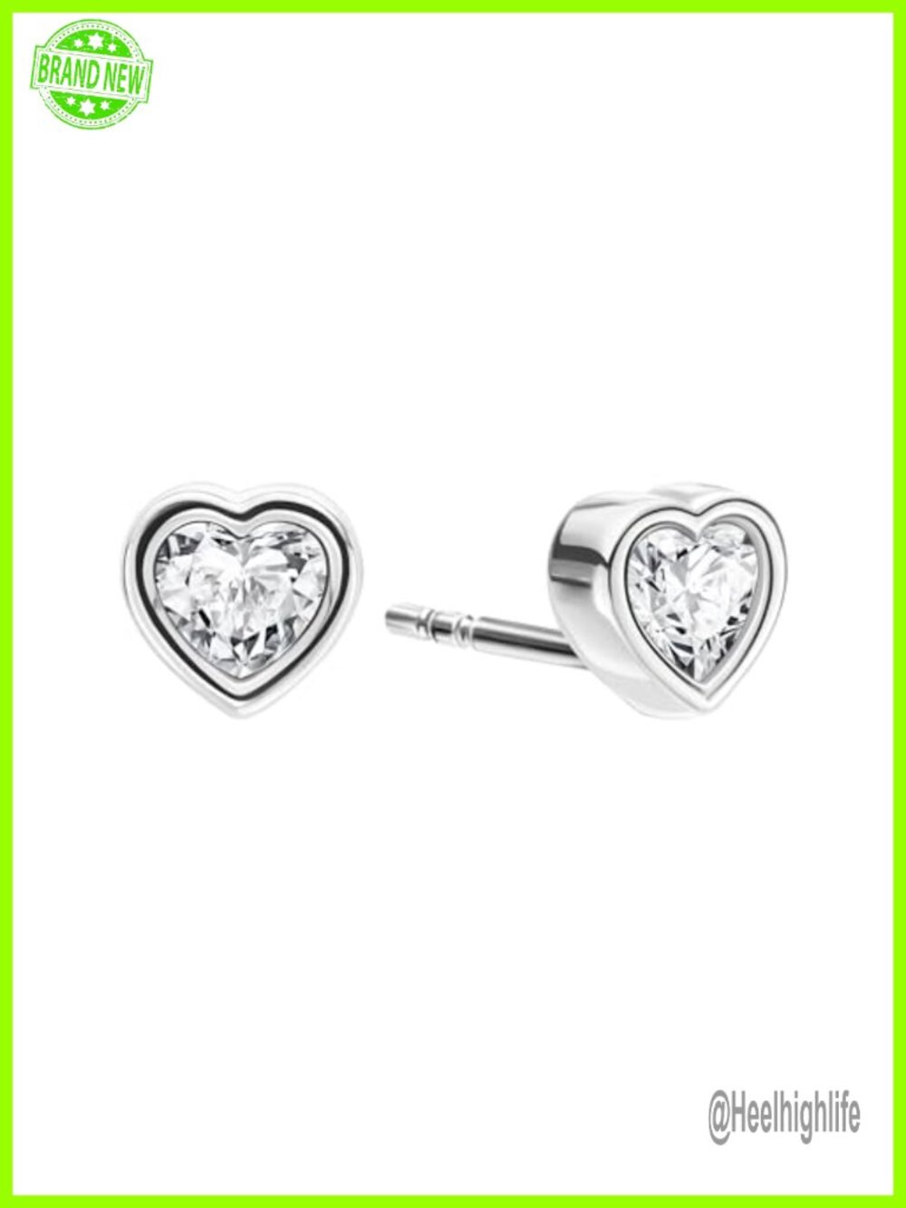Heart Stud Earrings Lab Grown Diamond 14K White Gold Bezel